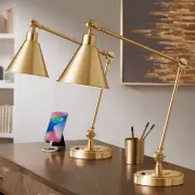 360 Lighting Wray Warm Antique Gold Adjustable USB Desk Lamps Set of 2