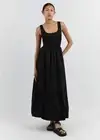Dissh Morgan Midi Dress Size 8 AU /US 4 Black Cotton Pockets Bubble Hem Long NEW