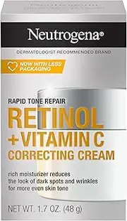 Neutrogena Rapid Tone Repair Retinol + Vitamin C Correcting Cream, Tone Evening Face & Neck Cream with Vitamin C, Retinol & Hyaluronic Acid for Dark Spots, Fine Lines & Wrinkles, 1.7 oz