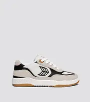 Off-White/Light Cream & Black Low Top Sneakers | Skategoat C25 Pro