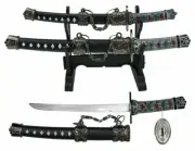 New 2 PCS Japanese Samurai Sword Fixed Blade Letter Opener Katana Knife w/ Stand