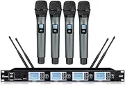4 Channels Wireless Handheld Microphone System UHF 4 Dynamic Handheld Mics, Reliable 4 Antenna Reception, Adjustable Frequencies, 1U Rack Mountable MSEU4200