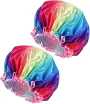 Ipetboom 2pcs Satin Shower Cap for Women Adjustable Hair Bonnet for Bathing Swimming Hair Care for All Head