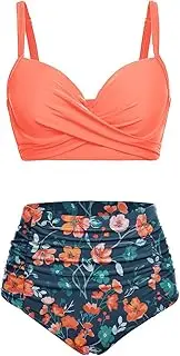 [Yonique] Women Underwire Bikini Set High Waisted Tummy Control Swimsuit 2 Piece Push Up Bathing Suit