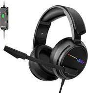 Jeecoo USB Pro Gaming Headset for PC- 7.1 Surround Sound Headphones with Noise Cancelling Mic- Memory Foam Ear Pads RGB Lights for Laptops