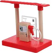 KICHOUSE Wooden Railway Gas Station Model Educational Simulation Gas Station Accessory for Childrens Railway Scene Building Imaginative Play and Collectible Decoration