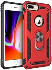 TiHen Case iPhone 8 Plus, with Magnetic Ring Holder 360 Degree Full Body Protective Silicone Personalised Tough Armor Phone Case with Screen Protector for iPhone 8 Plus -Red