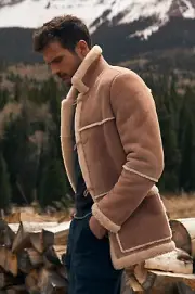 New Mens Overland 2024 Rough Rider Sheepskin Rancher Coat Size 48 XL Stoney