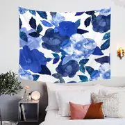 Blue Water Colored Flowers Tapestry