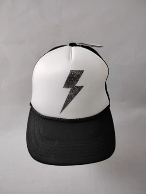 Grayson/Threads Kids For Rad Kids Trucker Hat Black N White Lightning Bolt New