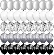 100pcs Chrome Metallic Balloons and Confetti Balloons 12 Inch Latex Party Balloons Silver Black White Balloon for Wedding Engagement Birthday Decorations
