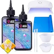 LET'S RESIN UV Resin Kit with Lamp, Upgraded 200g Crystal Clear&Low Odor UV Resin Kit, UV Light, Silicone Mat, Ultraviolet Epoxy Resin Hard, UV Resin Starter Kit for Jewelry, Craft Decor