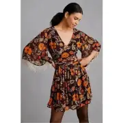 NWT Anthropologie VERB By Pallavi Singhee Fringed Floral Beaded Mini Dress