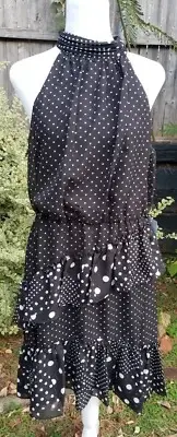 Nwt Betsey Johnson Black White Retro VTg Style Rockabilly Polka Dot Dress 14