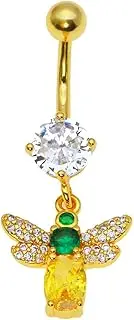 [Niaspi] 14G Surgical Steel Dragonfly Dangle Belly Button Ring for Women Sparkle Emerald CZ Crystal Belly Navel Rings Belly Piercing Barbell Dainty Body Piercing Jewelry