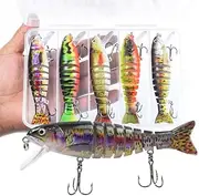 5-Pack ABS Fishing Lures 11cm with Treble Hooks for Saltwater & Freshwater Fishing, Hard Baits with 3D Eyes, Flexible Joints, and Tackle Box