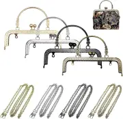 8Pcs Purse Making Metal Frame with 47 Inch Chain - Handled Coin Bag Frame Kiss
