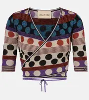 [Valentino] Valentino Polka-dot jacquard lamé wrap top AU 8 multicoloured