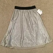 LuLaRoe Lola Skirt Small Midi Lined Pull On Gray Sparkle New