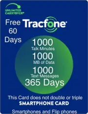 TracFone 1 Year Service Plan - 365 Days + 1000 Minutes/ 1000 Text/ 1000 Data