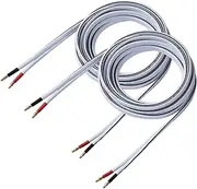 HANNLINTE 14 AWG HD Premium Soft Touch HiFi Speaker Cable with Banana Plugs (2 Pack, 3 Feet) 14 Gauge Banana Wire for Bi-Wire Bi-Amp HiFi Surround Sound Oxygen-Free Copper - White