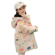 Nevenka Girls Down Outerwear High Collar Heavyweight Warm Hooded Jackets-Pink