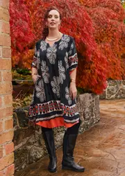 [TS] Taking Shape Revival Border Natural Swing Dress Size 16 in Print - Plus Size Women's Clothing Print