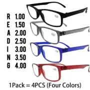 4 Pairs Square Frame Reading Glasses Spring Hinges Readers +1.0 1.5 2.0 2.5 3.0