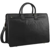 Pierre Cardin Mens Rustic Leather Computer Laptop Shoulder Bag Handbag Briefcase - Black