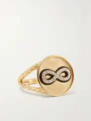 [Alison Lou] Alison Lou - Forever 14-karat Gold, Diamond And Enamel Signet Ring - 5 5 Gold