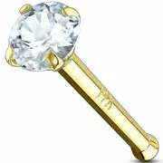 SOLID REAL 14K YELLOW GOLD 20G CZ 2MM CLEAR CZ NOSE STUD BONE DIMPLE RING