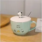 Unique Soup Mug Container Coffee Tea Soup Bowls,Large 22Ounce with Lid,Cute Ceramic Soup Bowl with Spoon for Soup Instant Noodles Milk Tea(Color:Grey,Size:650ML/22OZ) (Color : Light Blue, Size : 650
