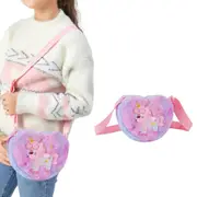 Girls Cute Plush Heart Unicorn Embroidery Crossbody Bag Zipper Shoulder Bag