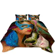 Blue Mask Beautiful Woman Drawing Coverlet
