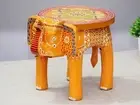 Handmade Wooden Yellow Elephant Shape Floor Side Decorative Stool, Kids Stool