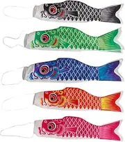 simhoa 5pc 40cm Length Koinobori Japanese Satin Carp Windsocks Colorful Fish Flag Decor