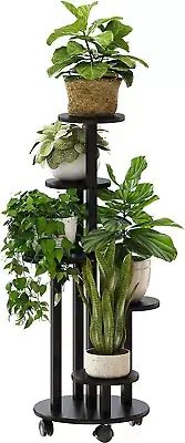 Indoor Plant Stand with Wheels, 5 Tiered Plant Stand, Bamboo Plant Stands for...