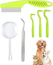 AORHOFJ Tick Remover Set, Tick Remover for Dogs, Cats and People, Plastic Tick Remover with Tweezers, Comb and Magnifying Glass, Lion Cave, Tick Remover