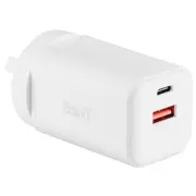3sixT Wall Charger Adapter GaN 45W USB-C PD/USB A For Smartphone/Laptop WHT