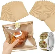 Bakery Bags with Window 200 Pieces, 7.1x7.9inch Wax Paper Donut Bags with Hand Made Sticker
