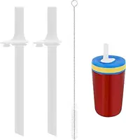 2pcs Replacement Straws with Bite Valve for Zak, BPA-Free Flexible Silicone Straw Replacement with Cleaning Brush Compatible with Zak Designs Kelso 15oz Water Bottle Accessories Parts(White)