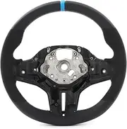 Suede Steering Wheel M-Tri Stitching Replacement for M5 F90 M8 X3M X4M X5M X6M G3X G1X G0X M Sport Comfortable Direct Grip Racing Experience Luxury (Blue Alignment Mark)