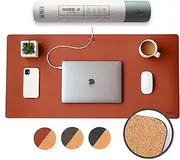 Nordik Cork Leather Desk Mat Cable Organiser (Saddle Brown 89 X 43 cm) Premium Extended Mouse Mat for Home Office Accessories - Non-Slip Vegan Leather Desk Pad Protector & Desk Blotter Pad Mousepad