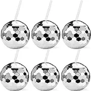 Haundry 6 Pack Disco Ball Cups, 20oz Sparkly Rose Glod Tumbler with Lid and Straws, Disco Flash Cups for Glam Disco Party Cups for Birthdays, Bachelorette, 70s, Barbie & Bar Decor(Silver