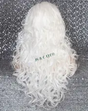 Human Blend Full Heat OK Curly Long Wig Bangs Layered Hair Piece White NWT WBBT