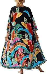 [YouKD] Women's Bohemian Cardigan Maxi Dress Beach Coverup Robe Long Kimono Robs One Size