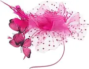 [JEWEDECO] Vintage Butterfly Fascinator Hat with Veil Elegant Tea Party Headband for Weddings Outdoor Events and Special Occasions Retro Headwear Accessory
