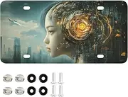 XYMZR License Plate Robot Cyberpunk Aluminum Decorative Car Front License Plate Vanity Tag Metal Car Plate for Men Women 6 × 12 Inch