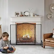 Fireplace Screen Guard, Fireplace Screens 40"(L) X 29"(H) Single Panel Fireplace ScreenGuard Fence Baby Safe Fireplace Screen Flat Fireplace Screens D