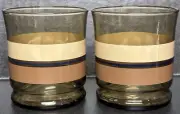 Anchor Hocking Smoky Brown Short Glass With Brown Stripe Juice Barware Set Of 2